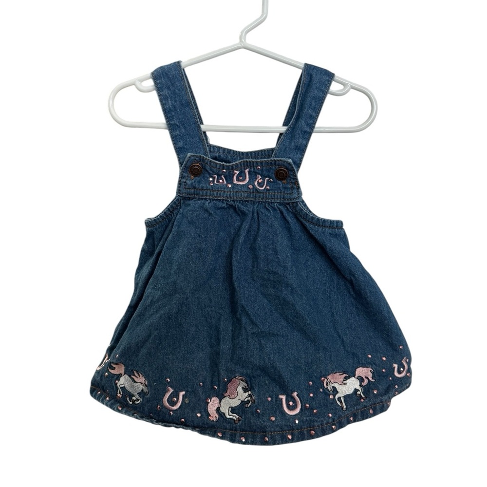 Baby Korral Denim Dress with Horse Embroidery and Rhinestones